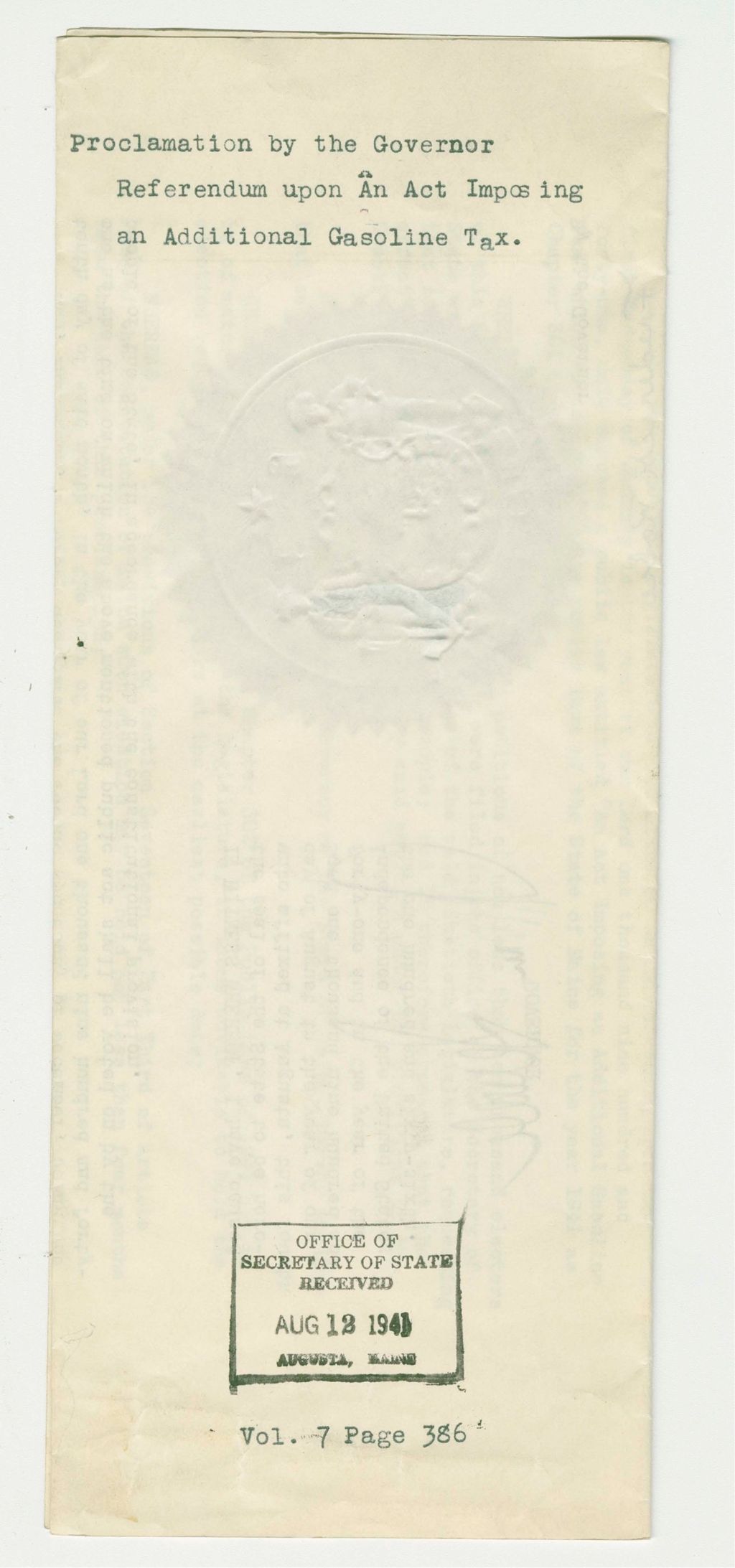 Miniature of Referendum upon An Act Imposing an Additional Gasoline Tax