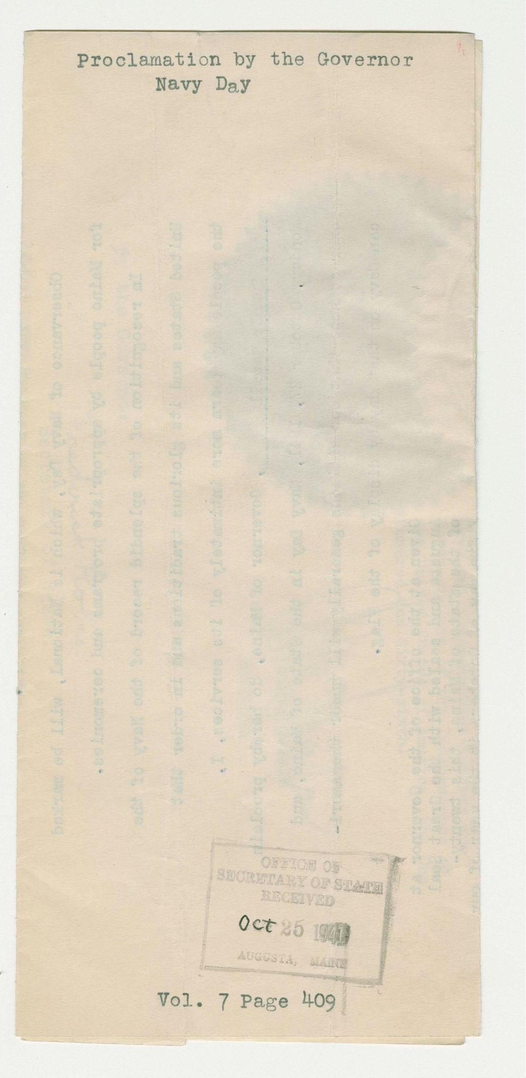 Miniature of Navy Day Proclamation
