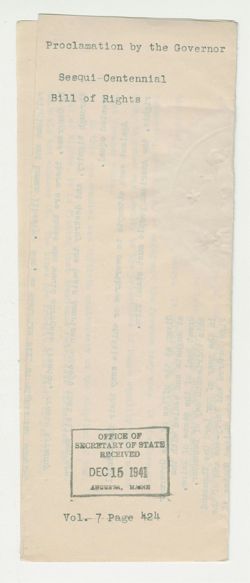 Miniature of Sesqui-Centennial Bill of Rights