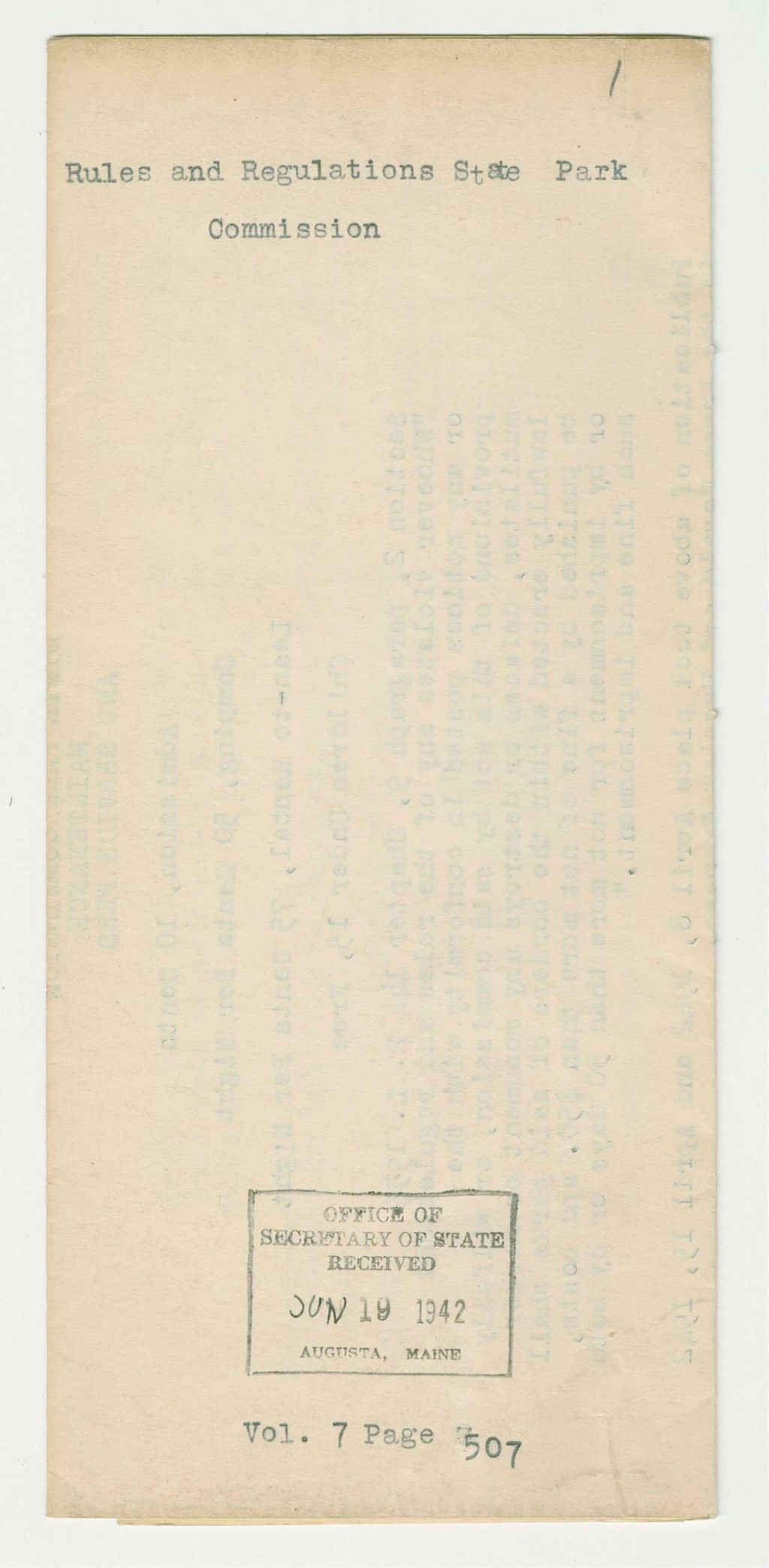 Miniature of Rules and Regulations State Park Commission