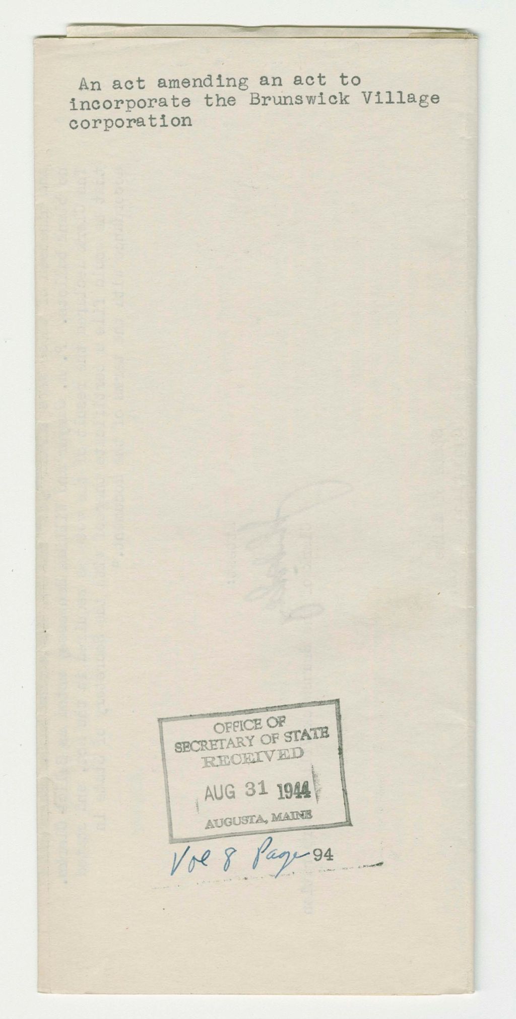 Miniature of An Act amending an act to incorporate the Brunswick Village Corporation