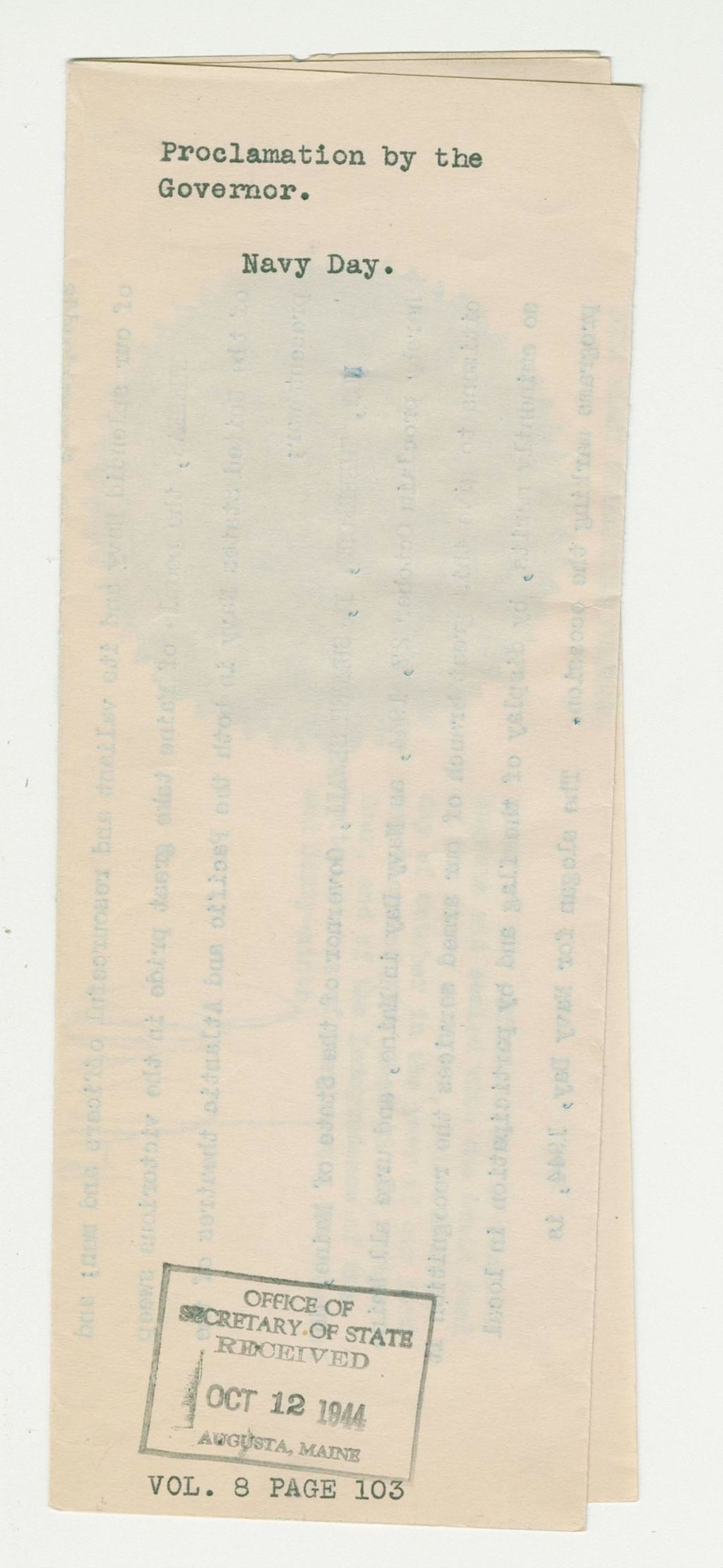Miniature of Navy Day Proclamation
