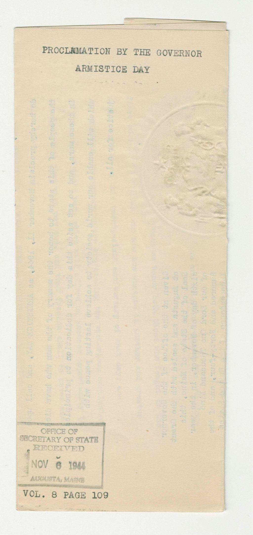 Miniature of Armistice Day Proclamation