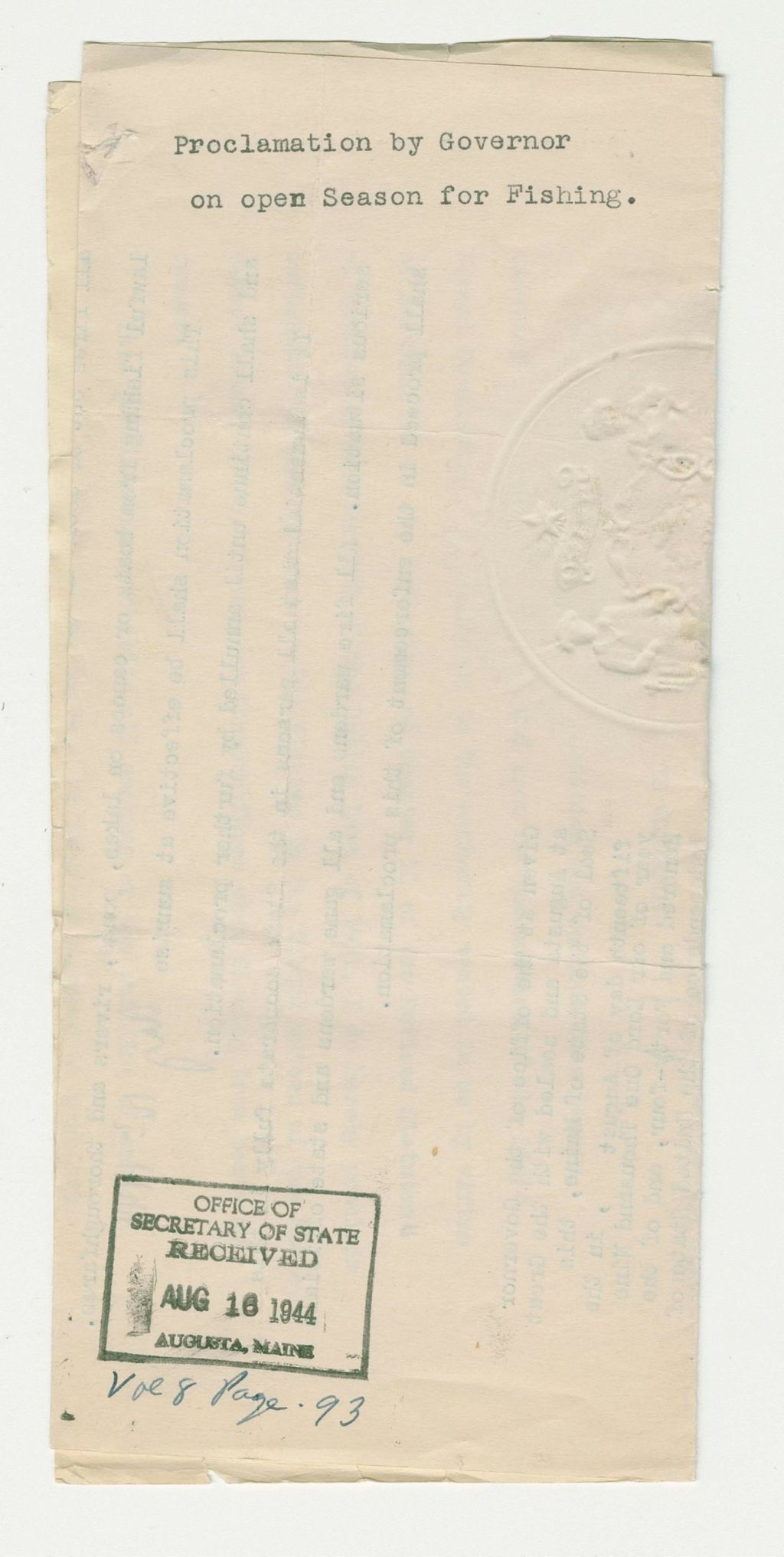 Miniature of Proclamation on Open Season for Fishing