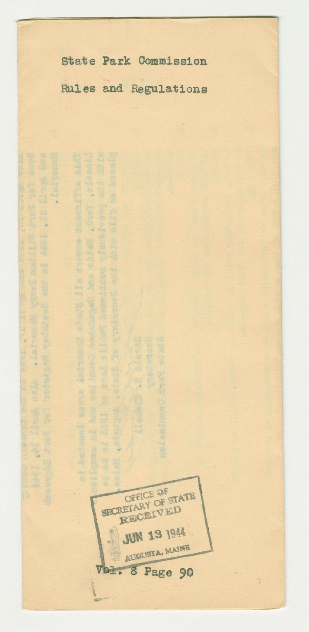 Miniature of Rules and Regulations State Park Commission