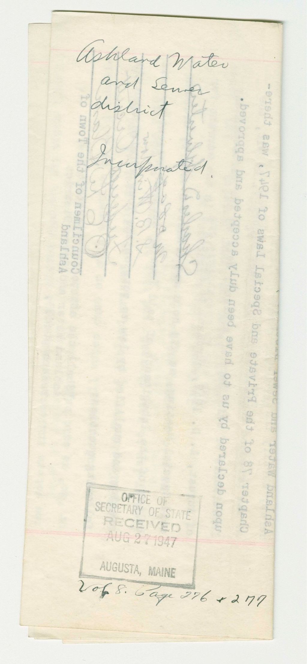 Miniature of Ashland Water and School District