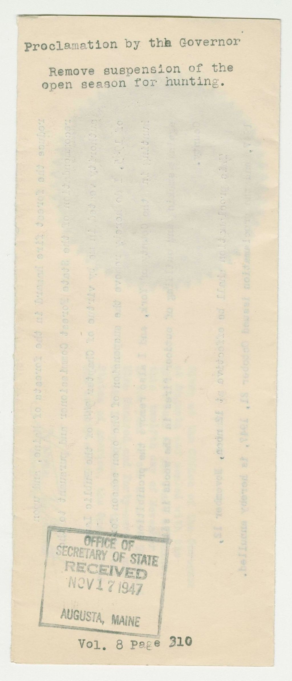 Miniature of Remove Suspension of the Open Season for Hunting