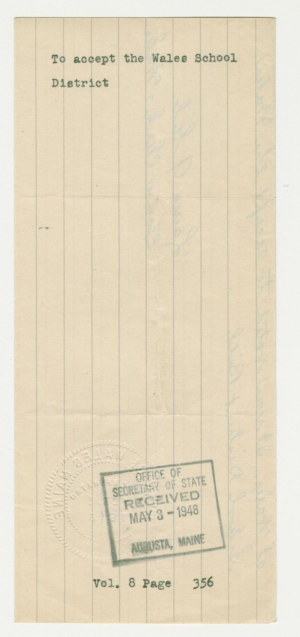 Miniature of To accept the Wales School District
