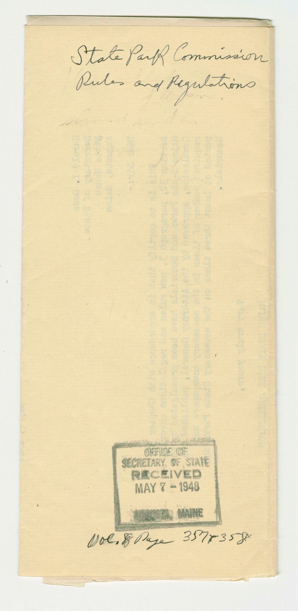 Miniature of State Park Commission Rules and Regulations