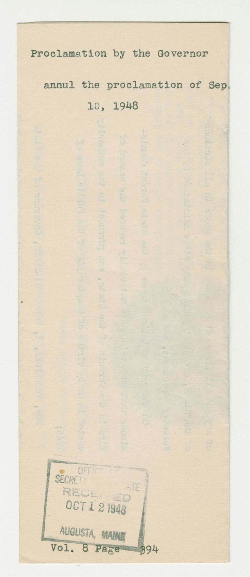 Miniature of Proclamation to annul the proclamation of Sep 10, 1948