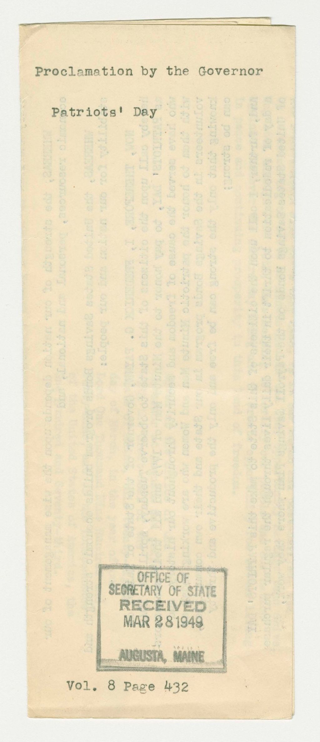 Miniature of Patriot's Day Proclamation
