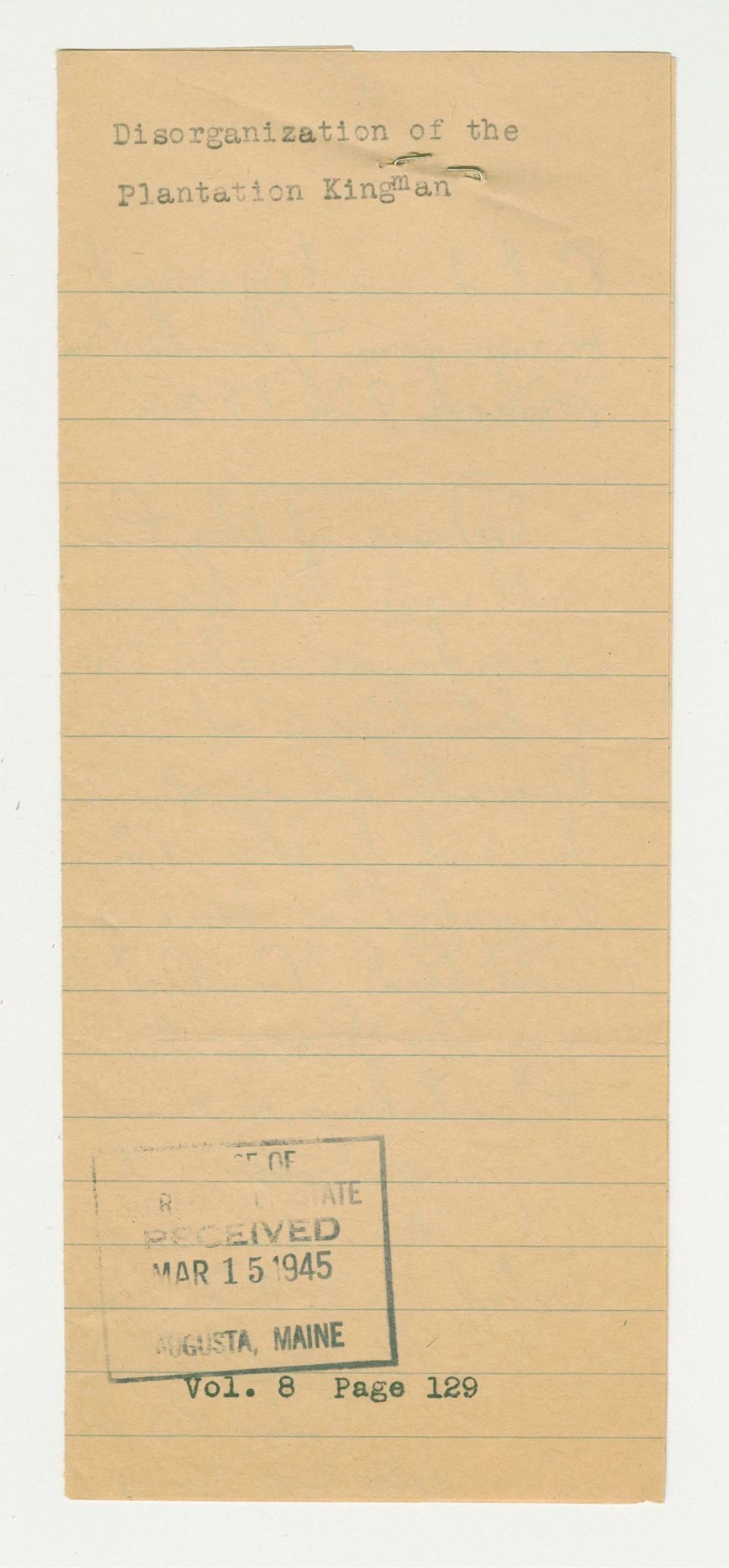 Miniature of Disorganization of the Plantation Kingman