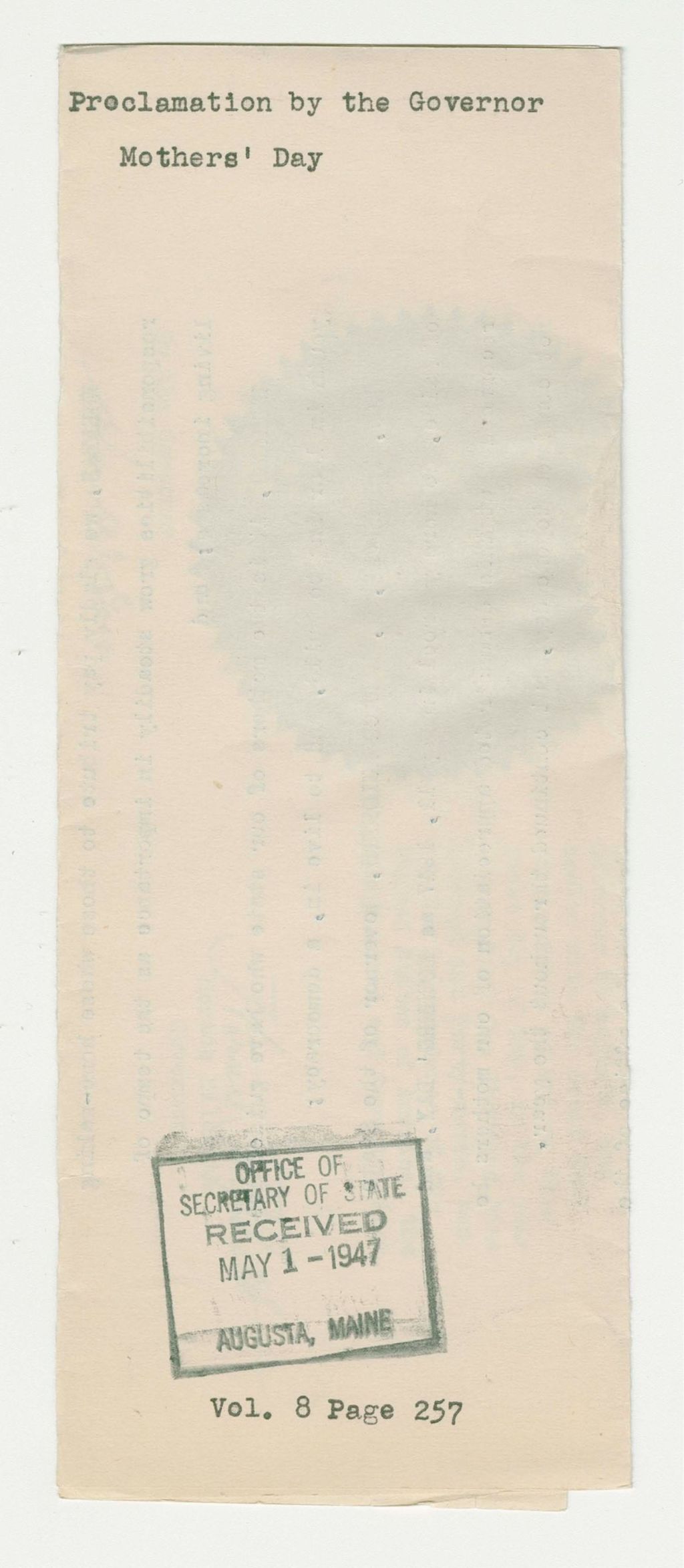 Miniature of Mothers' Day Proclamation