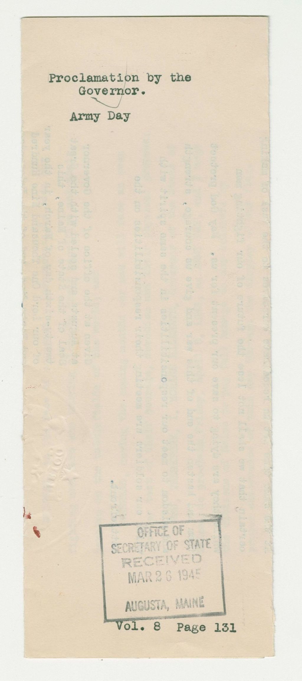 Miniature of Army Day Proclamation
