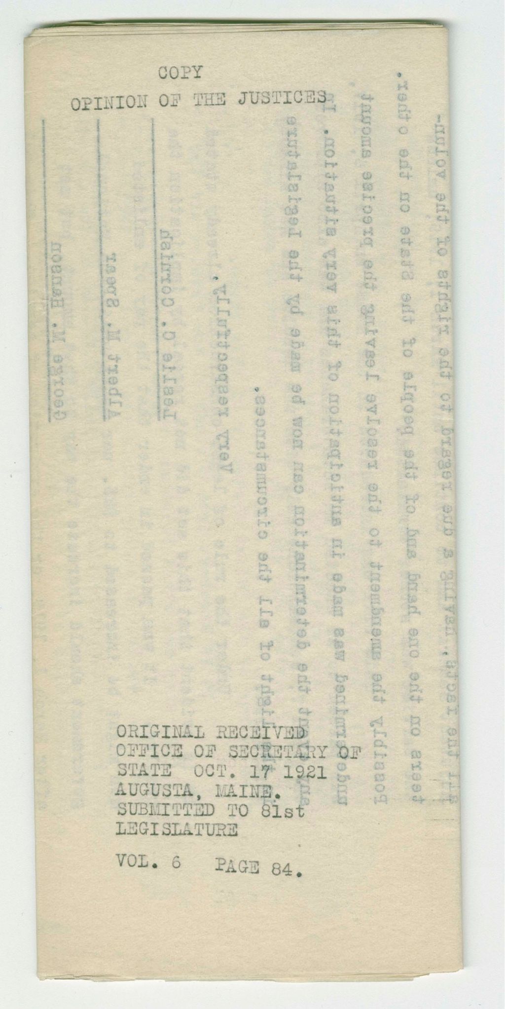 Miniature of April 1921 Opinions of the Justices