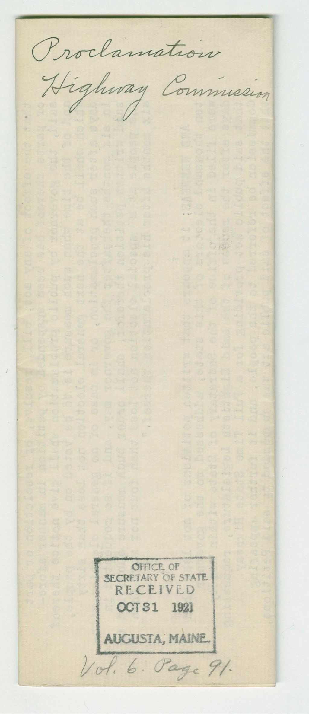 Miniature of Highway Commission Proclamation