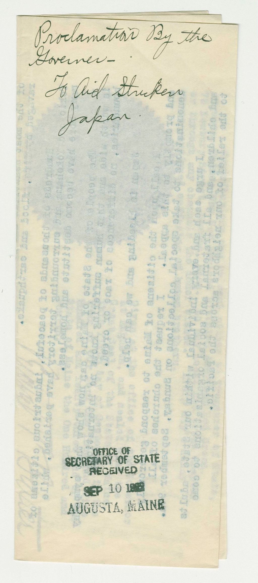 Miniature of Proclamation to Aid Stricken Japan