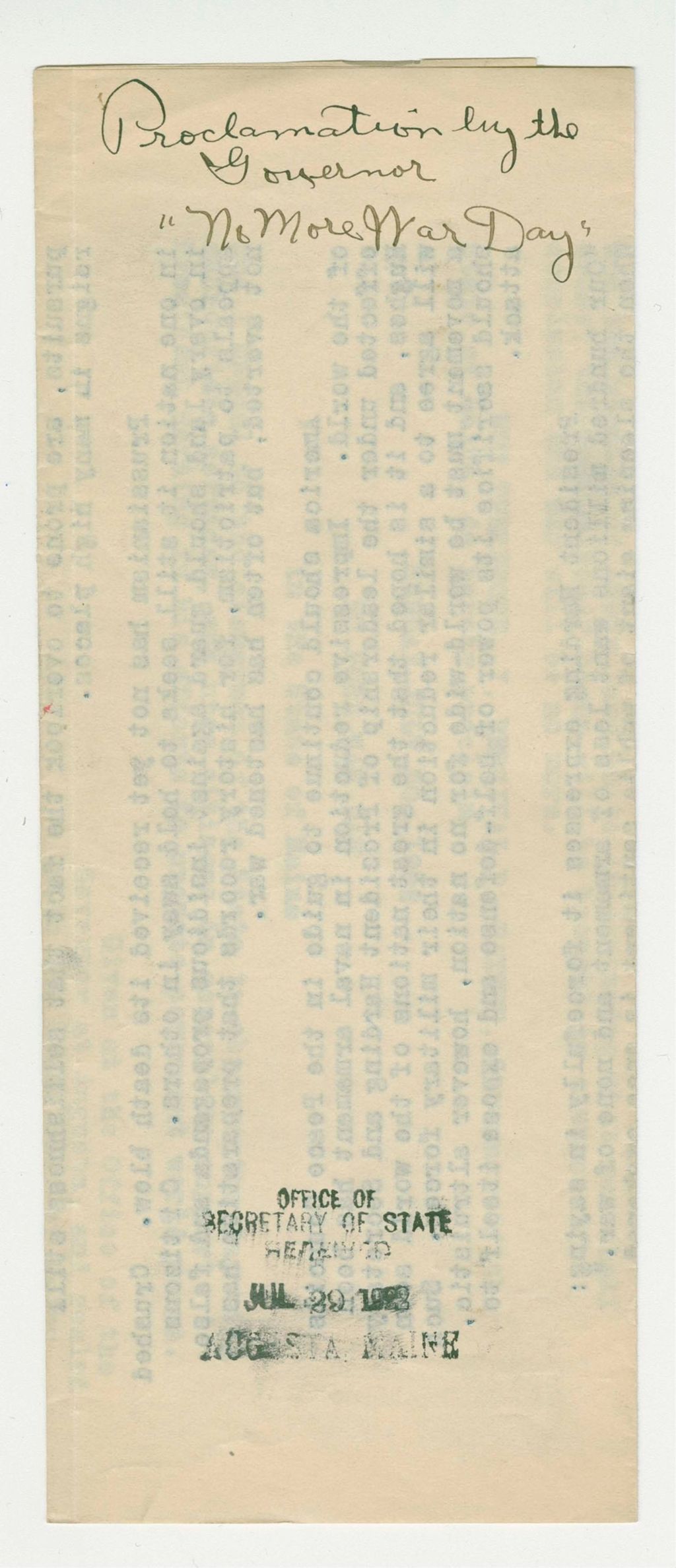Miniature of "No More War" Day Proclamation
