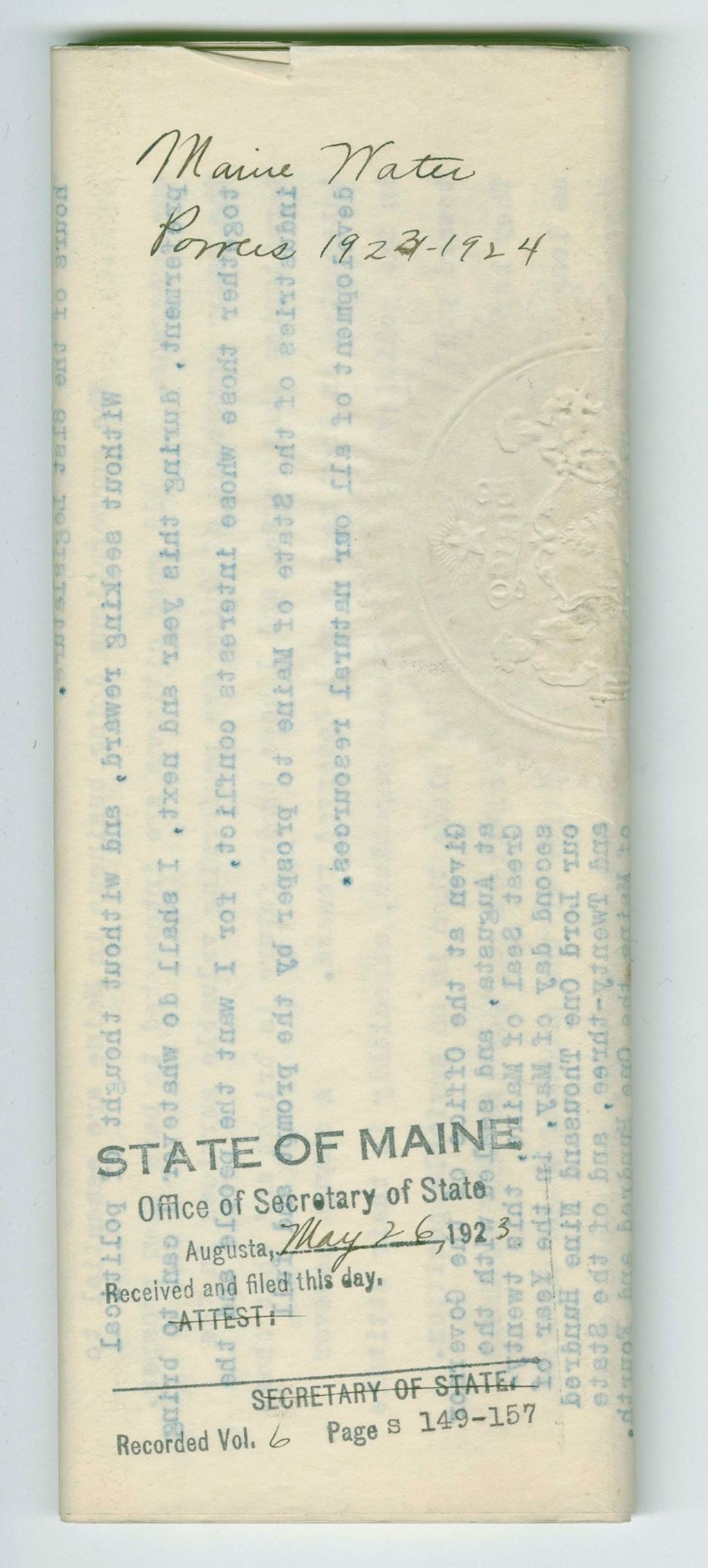Miniature of Maine Water Powers Proclamation