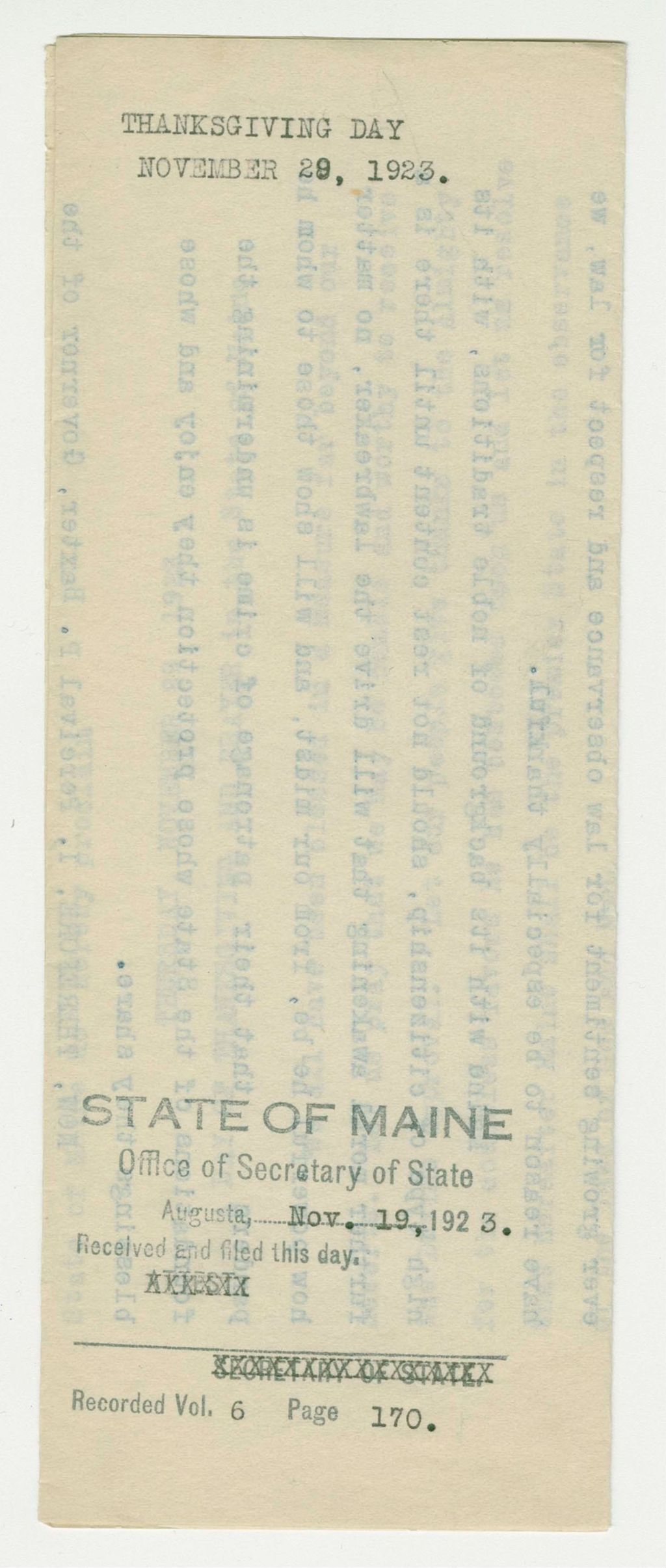 Miniature of Thanksgiving Day Proclamation