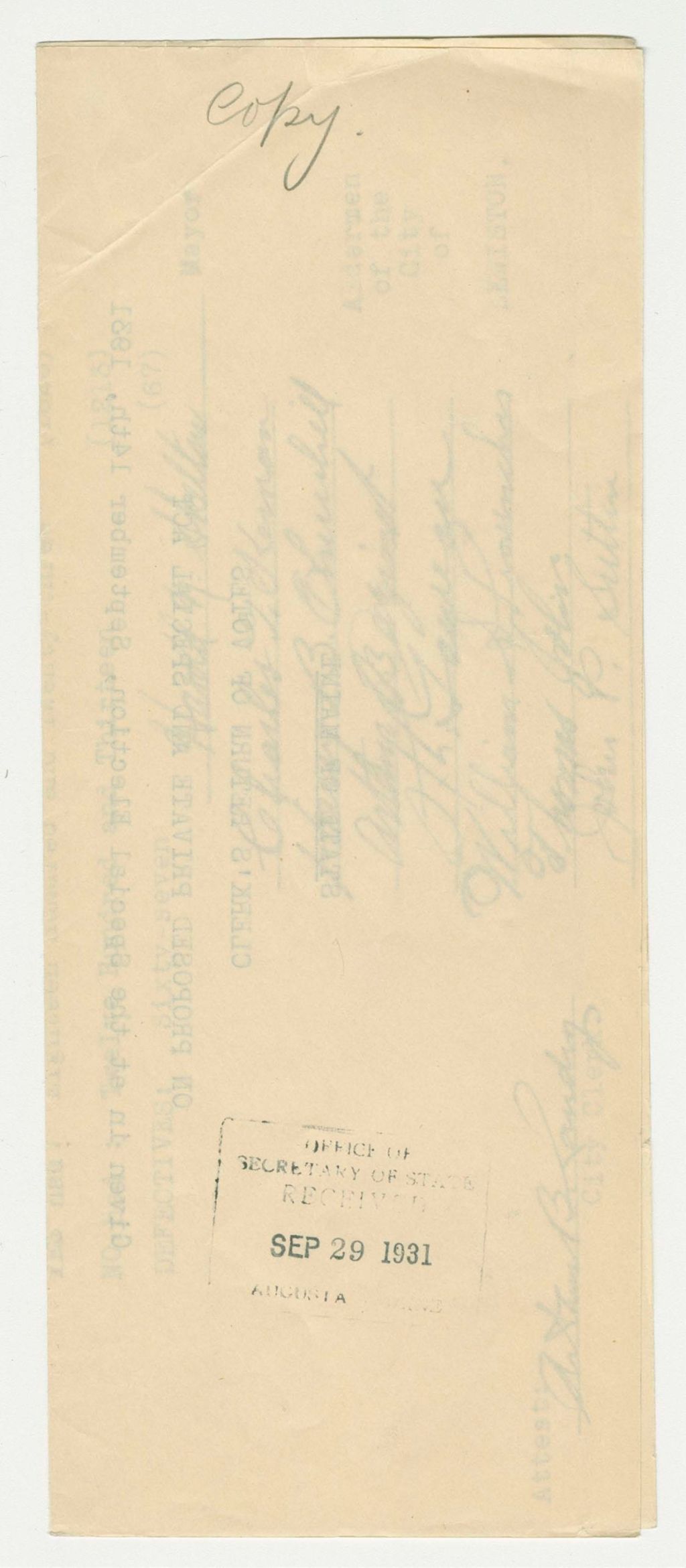 Miniature of Clerk's Return of Votes on Proposed Private and Special Act (copy)