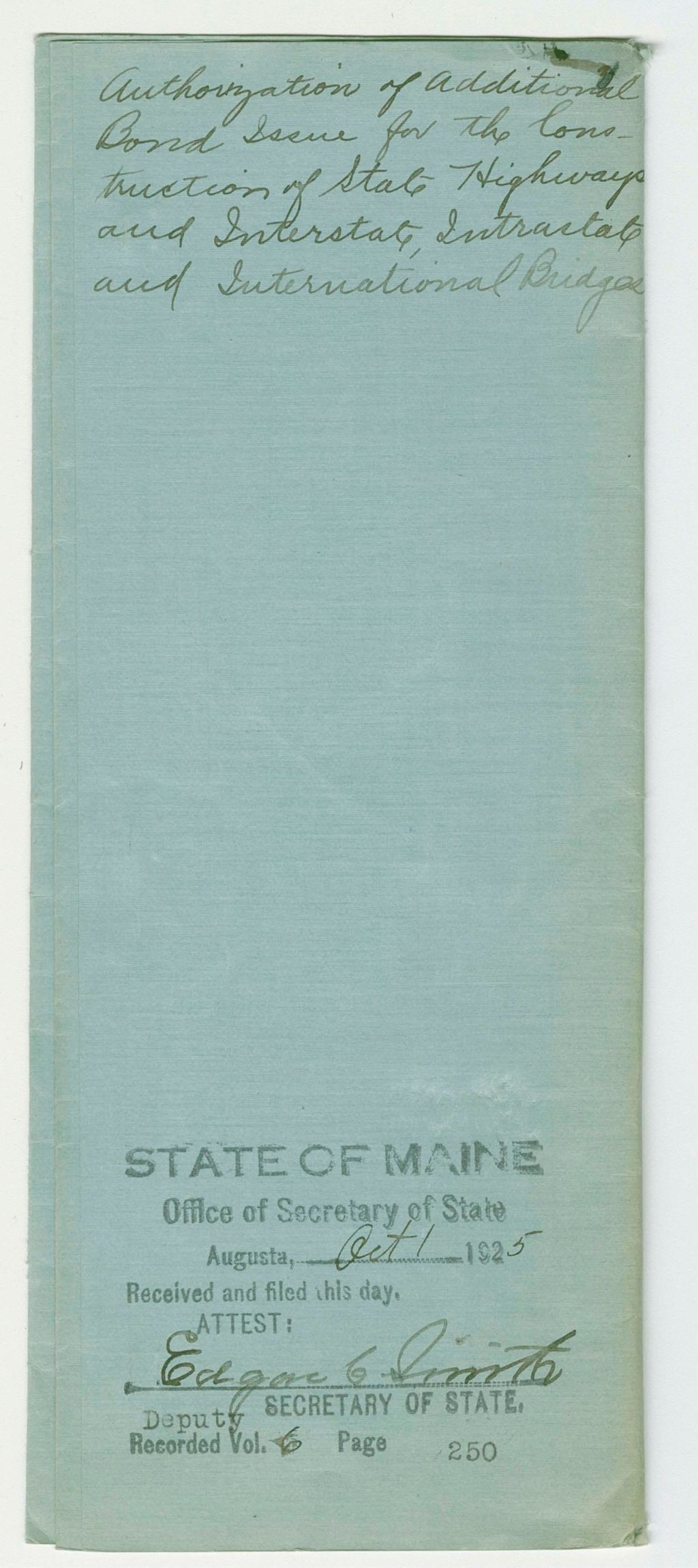 Miniature of Authorization of Additional Bond Issue for the Construction of State Highways and Interstate, Intrastate, and International Bridges