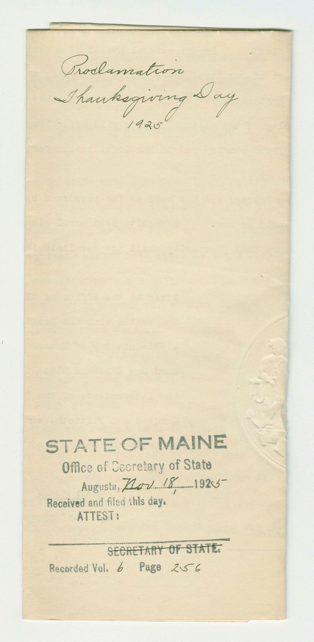 Miniature of Thanksgiving Day Proclamation