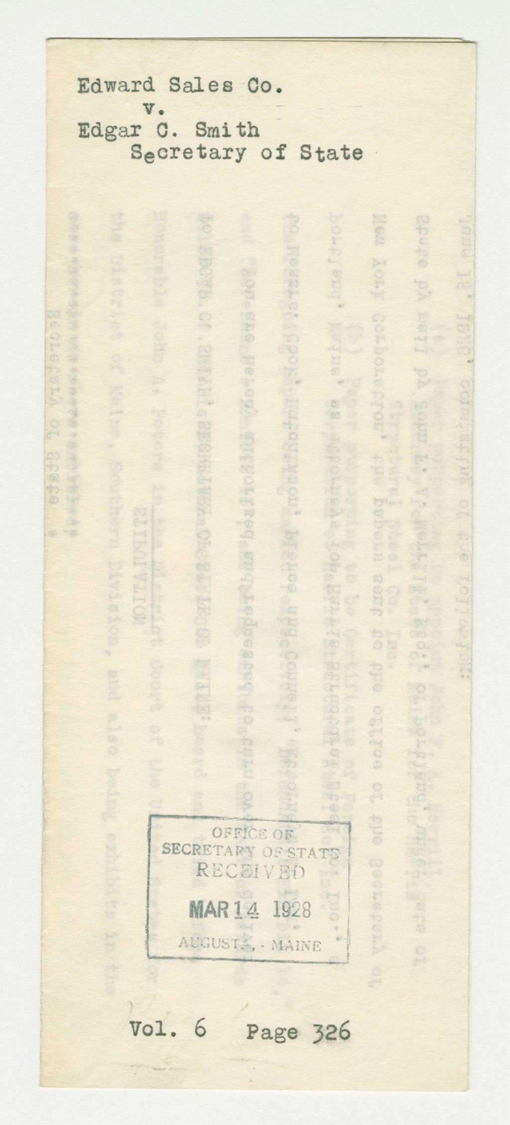 Miniature of Edward Sales Co. v. Edgar C. Smith, Secretary of State
