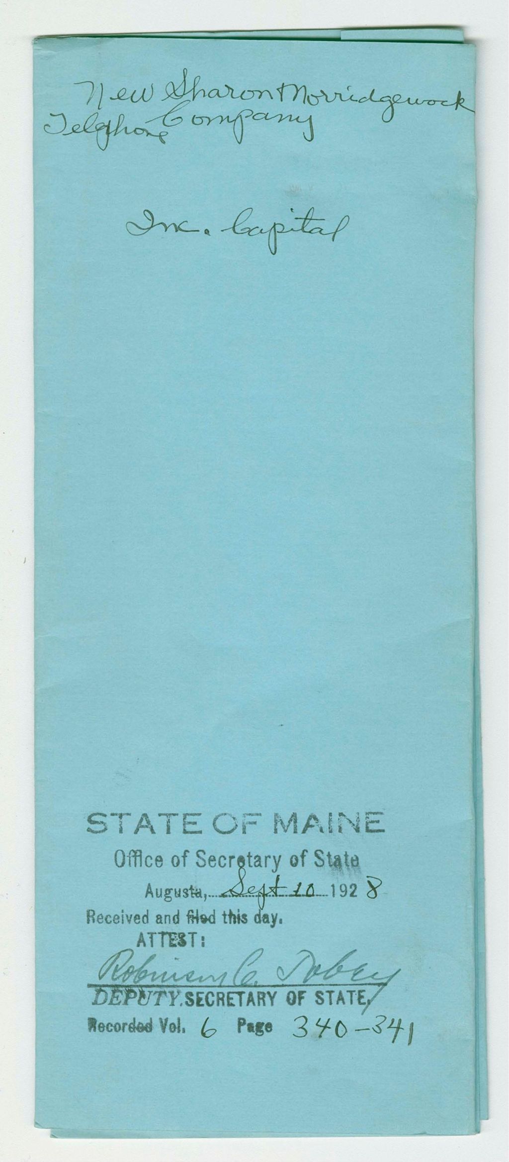 Miniature of Increase of Capital Stock of the New Sharon and Norridgewock Telephone Company