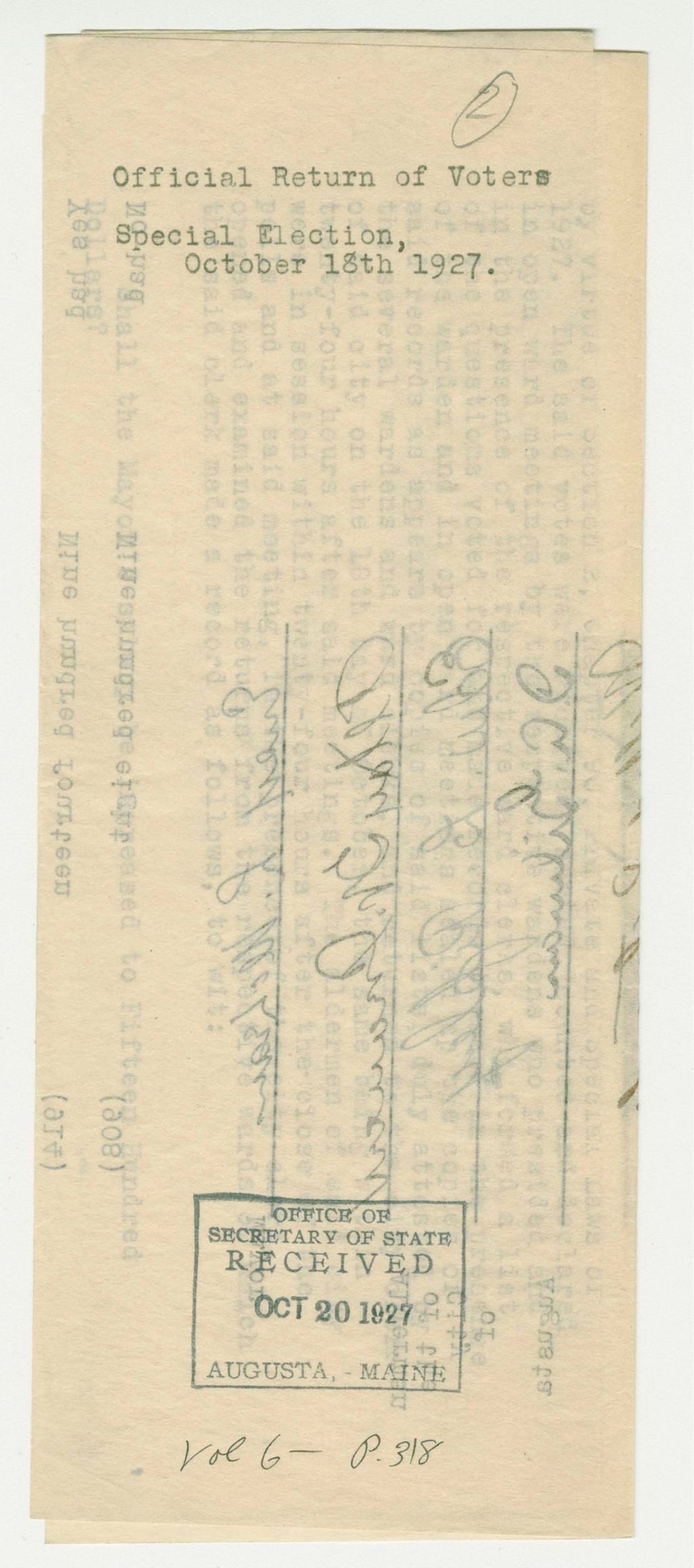 Miniature of Official Return of Voters of Special Election
