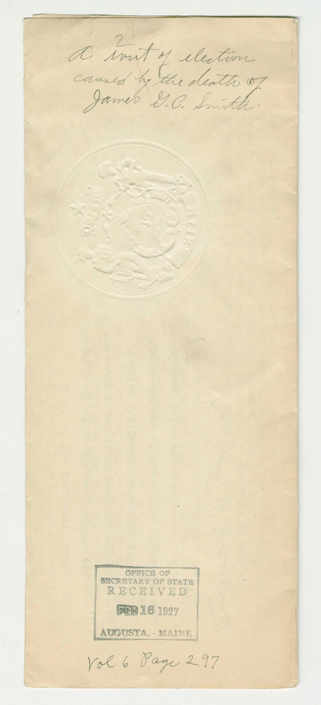 Miniature of A Writ of Election caused by the death of James G.C. Smith