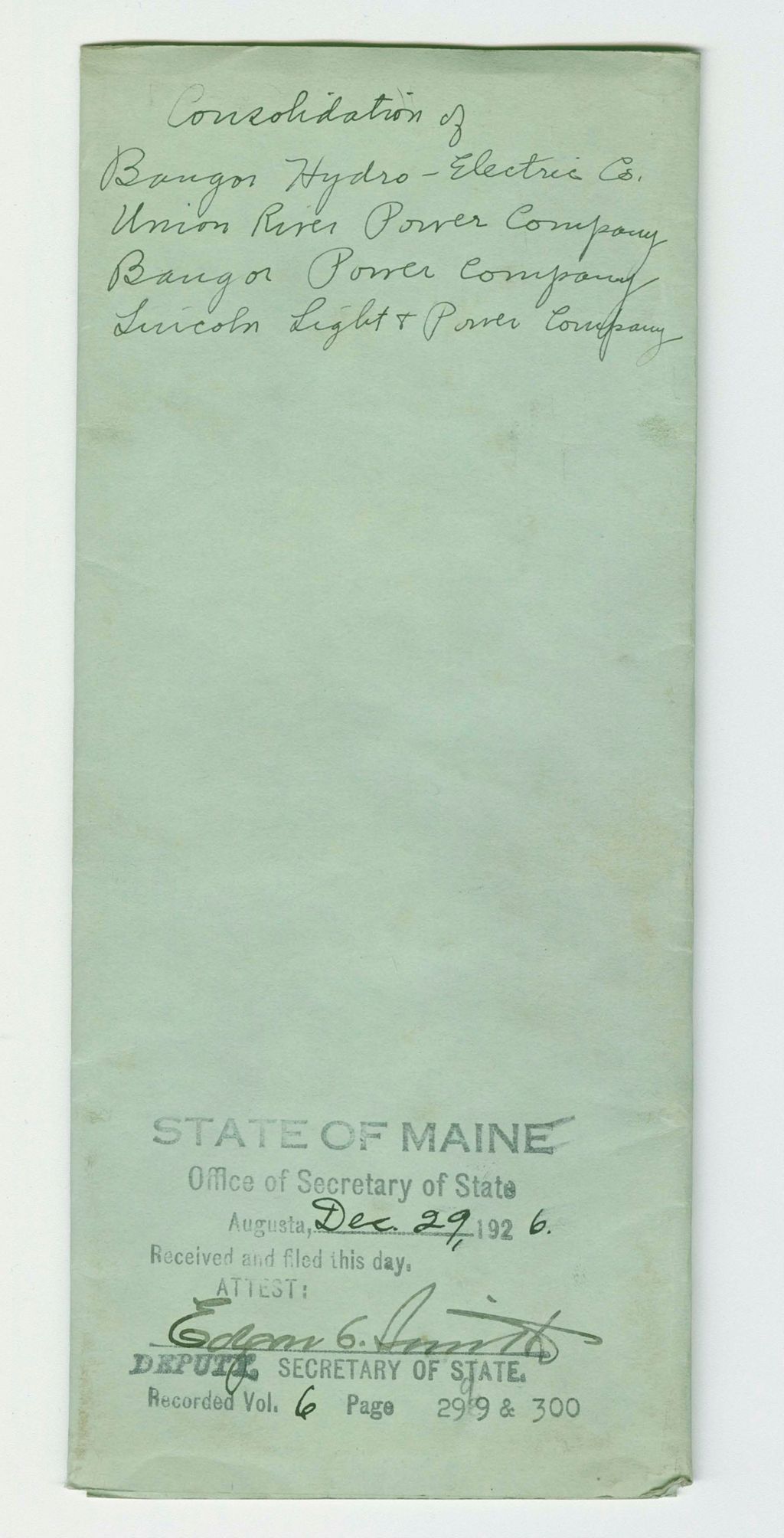 Miniature of Consolidation of Bangor Hydro-Electric Co., Union River Power Co., Bangor Power Co., and Lincoln Light Power Co.