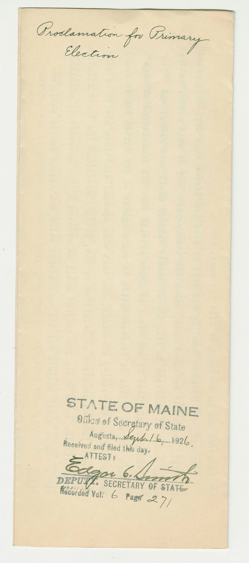 Miniature of Proclamation for Primary Election