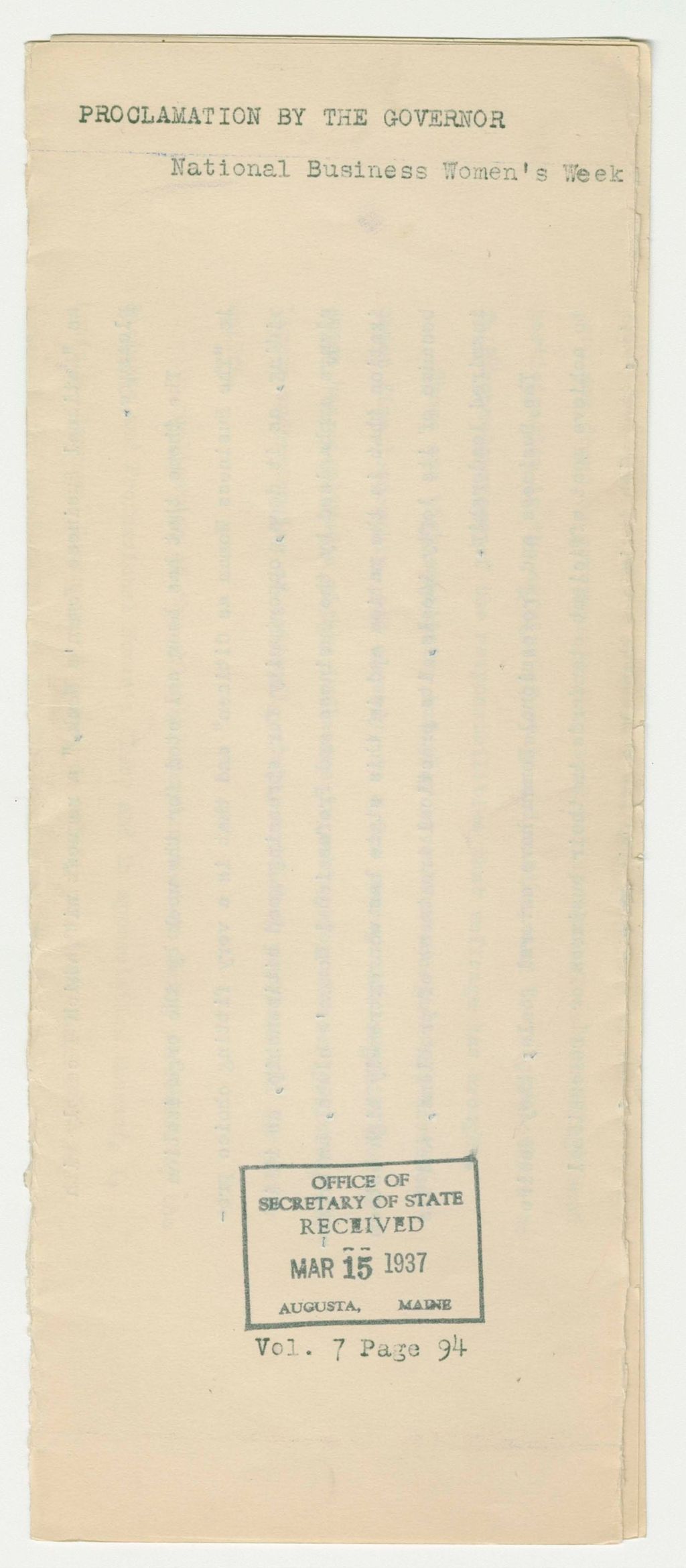 Miniature of National Business Women's Week Proclamation
