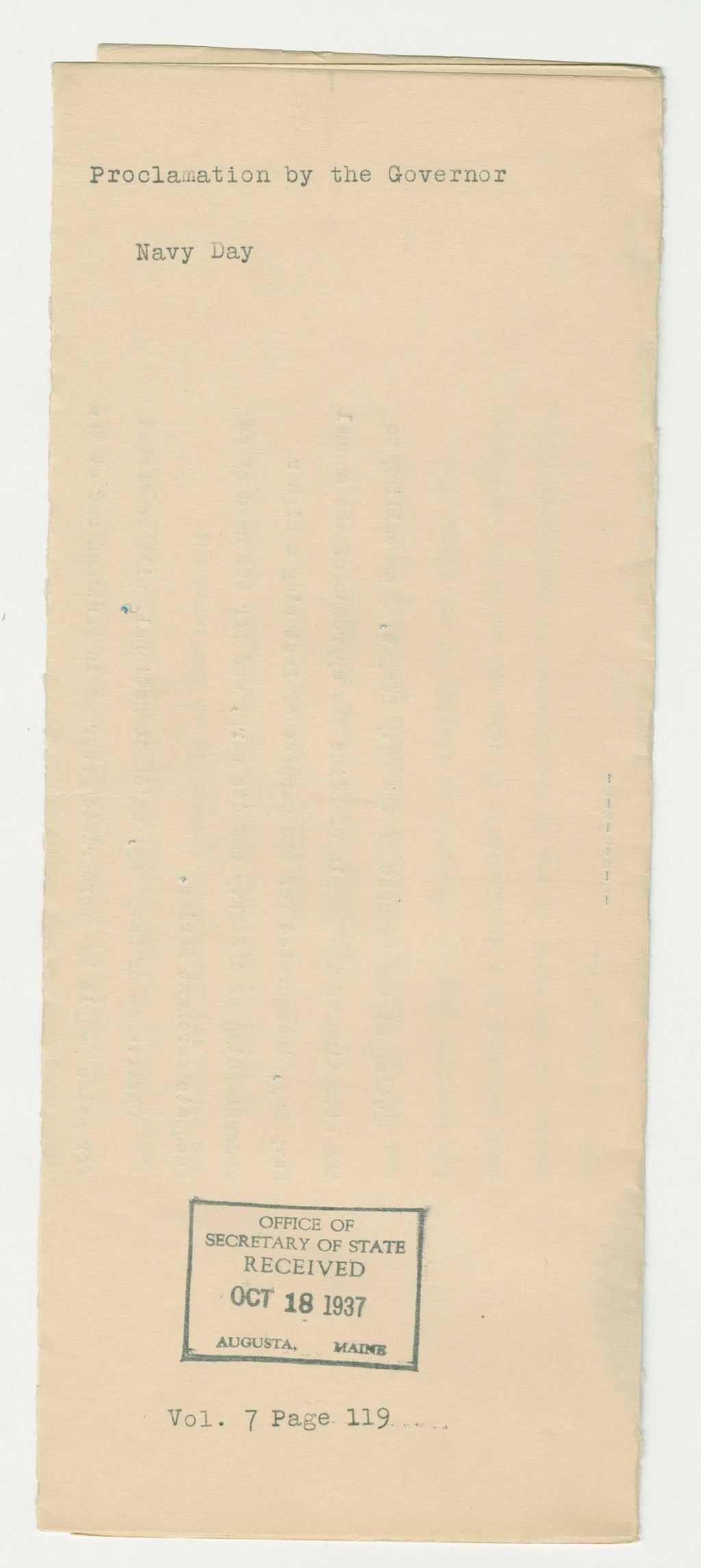 Miniature of Navy Day Proclamation
