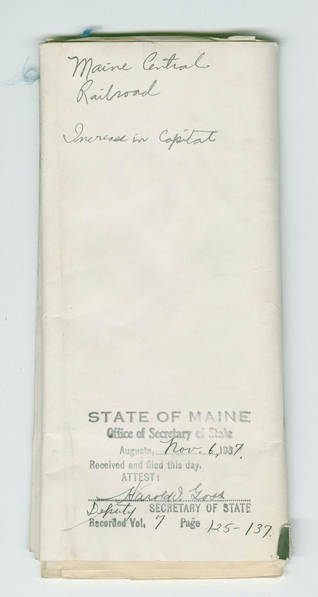 Miniature of Increase in Capital Stock of Maine Central Railroad