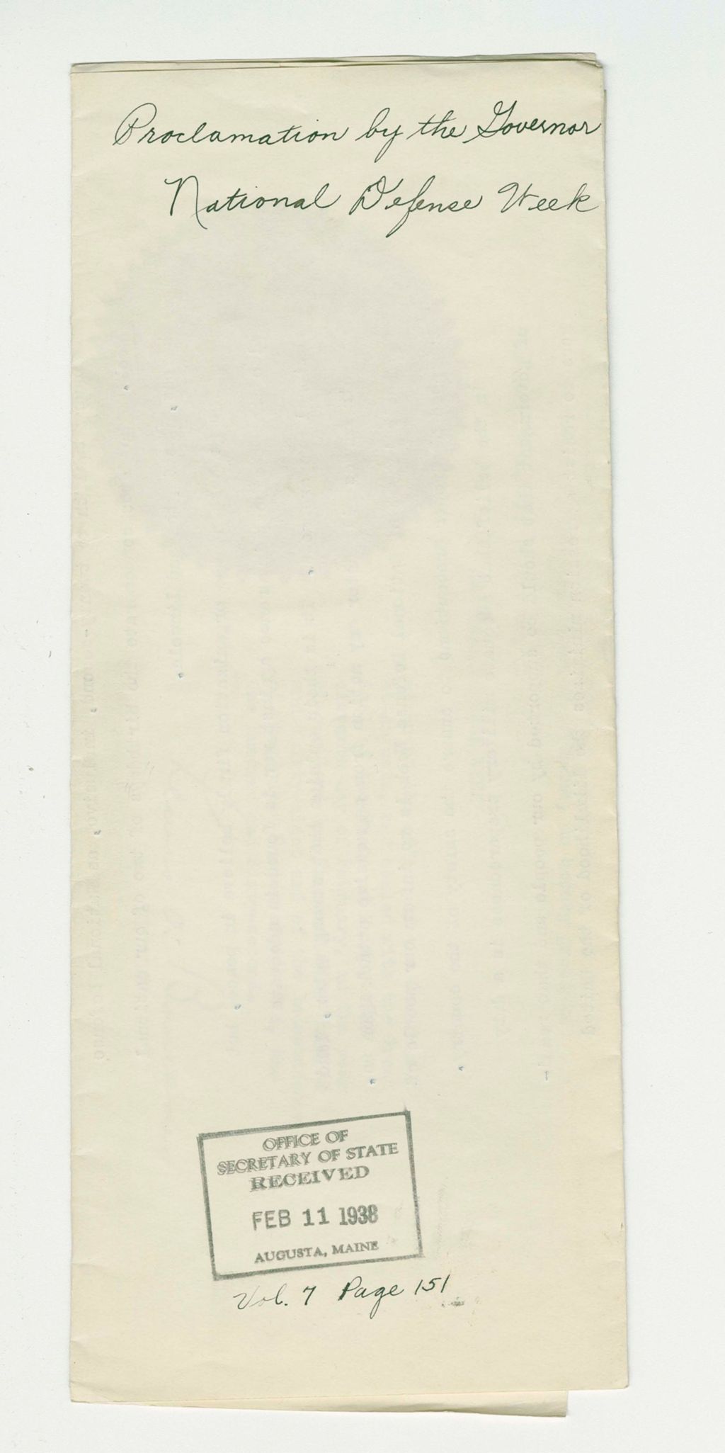 Miniature of National Defense Week Proclamation