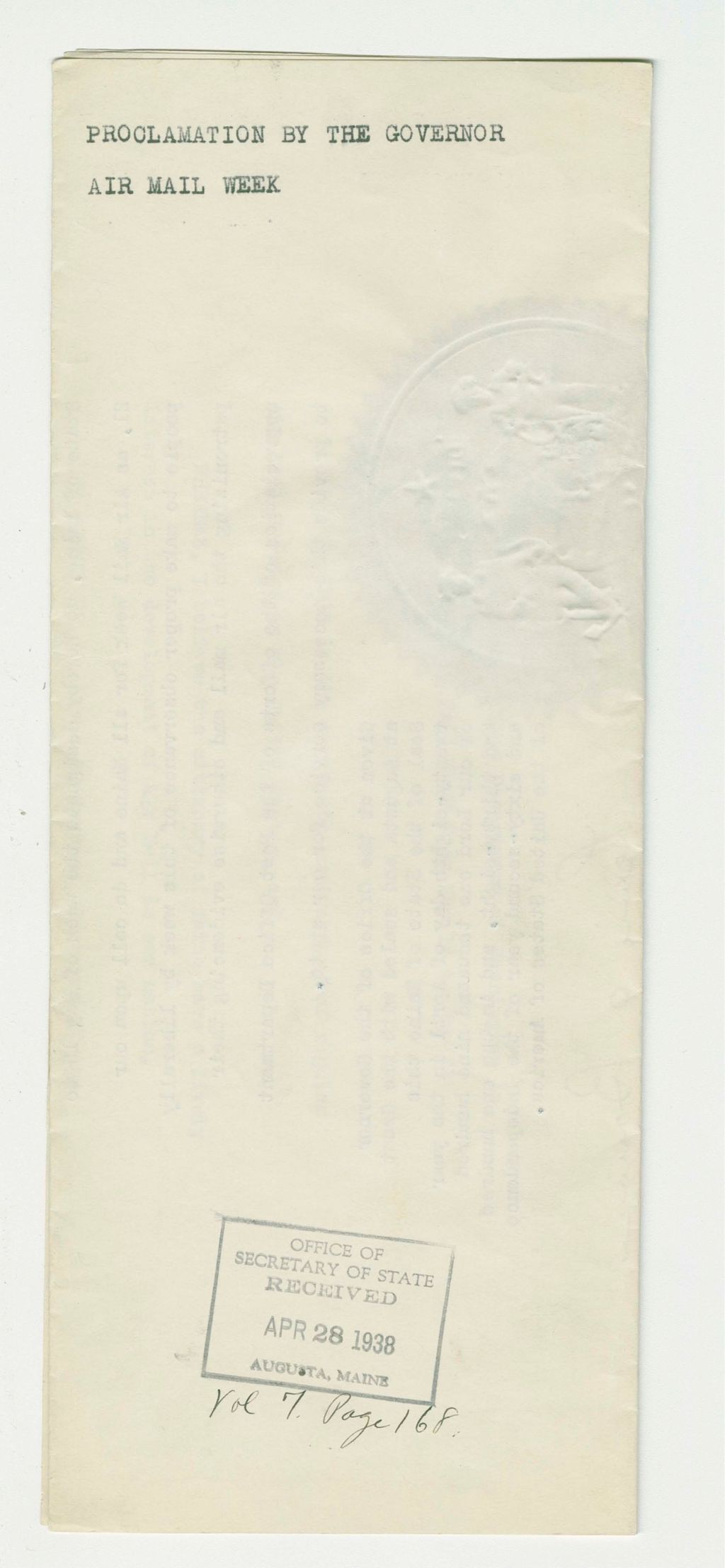 Miniature of Air Mail Week Proclamation