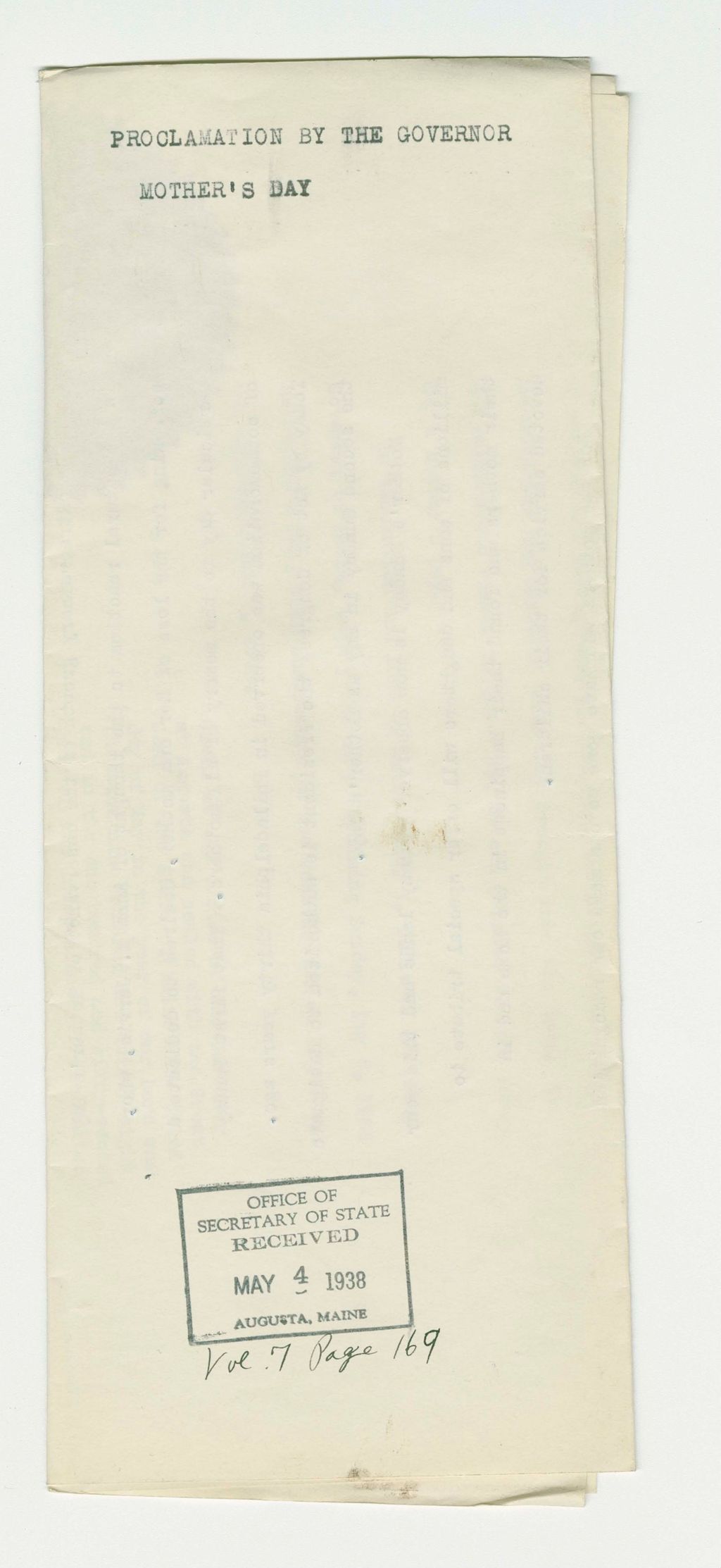 Miniature of Mother's Day Proclamation