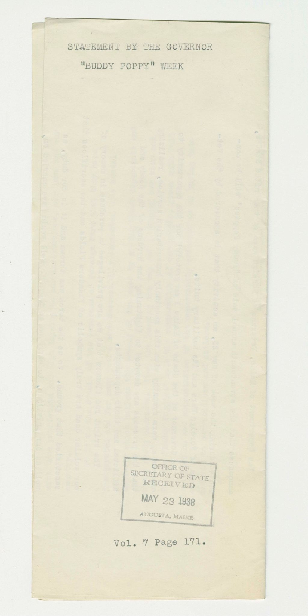 Miniature of "Buddy Poppy" Week Statement