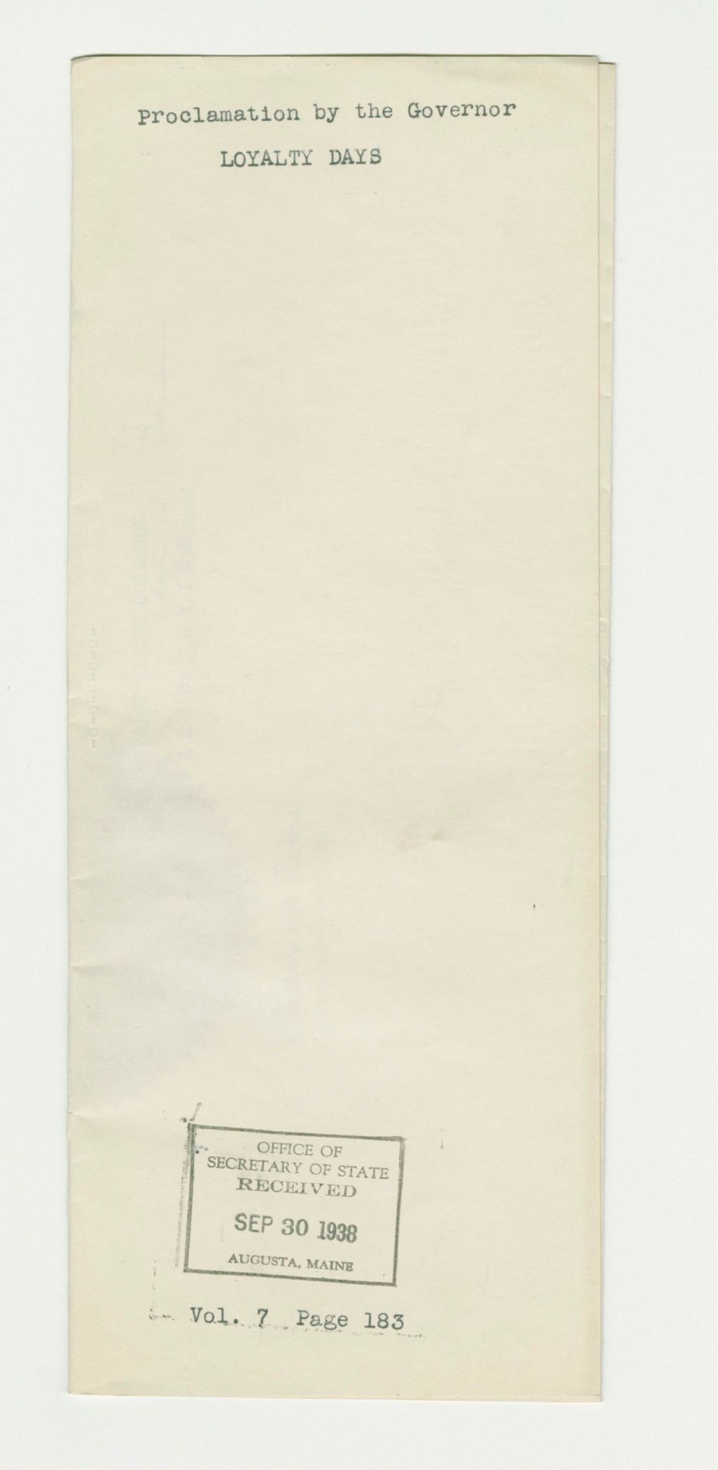 Miniature of Loyalty Days Proclamation