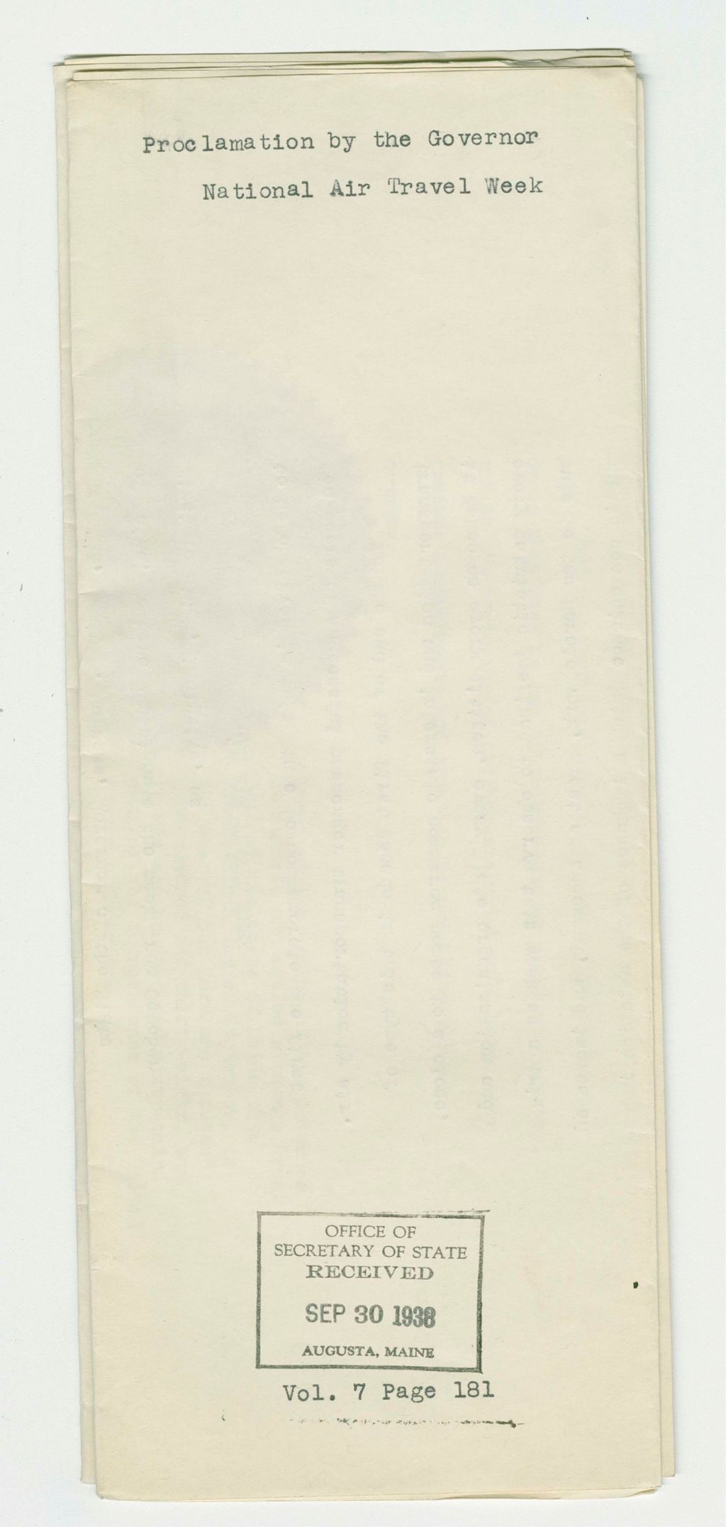 Miniature of National Air Travel Week Proclamation