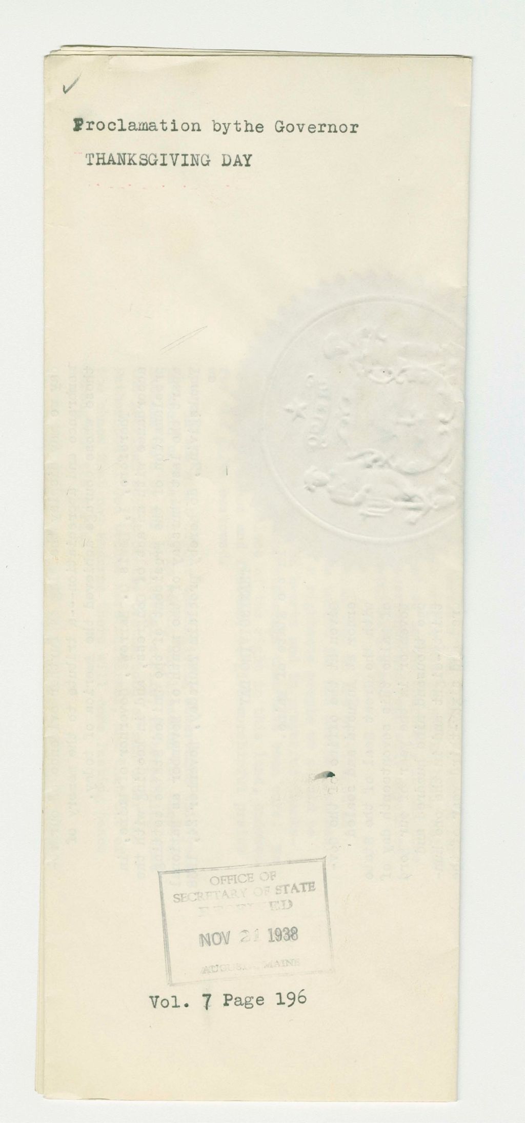 Miniature of Thanksgiving Day Proclamation