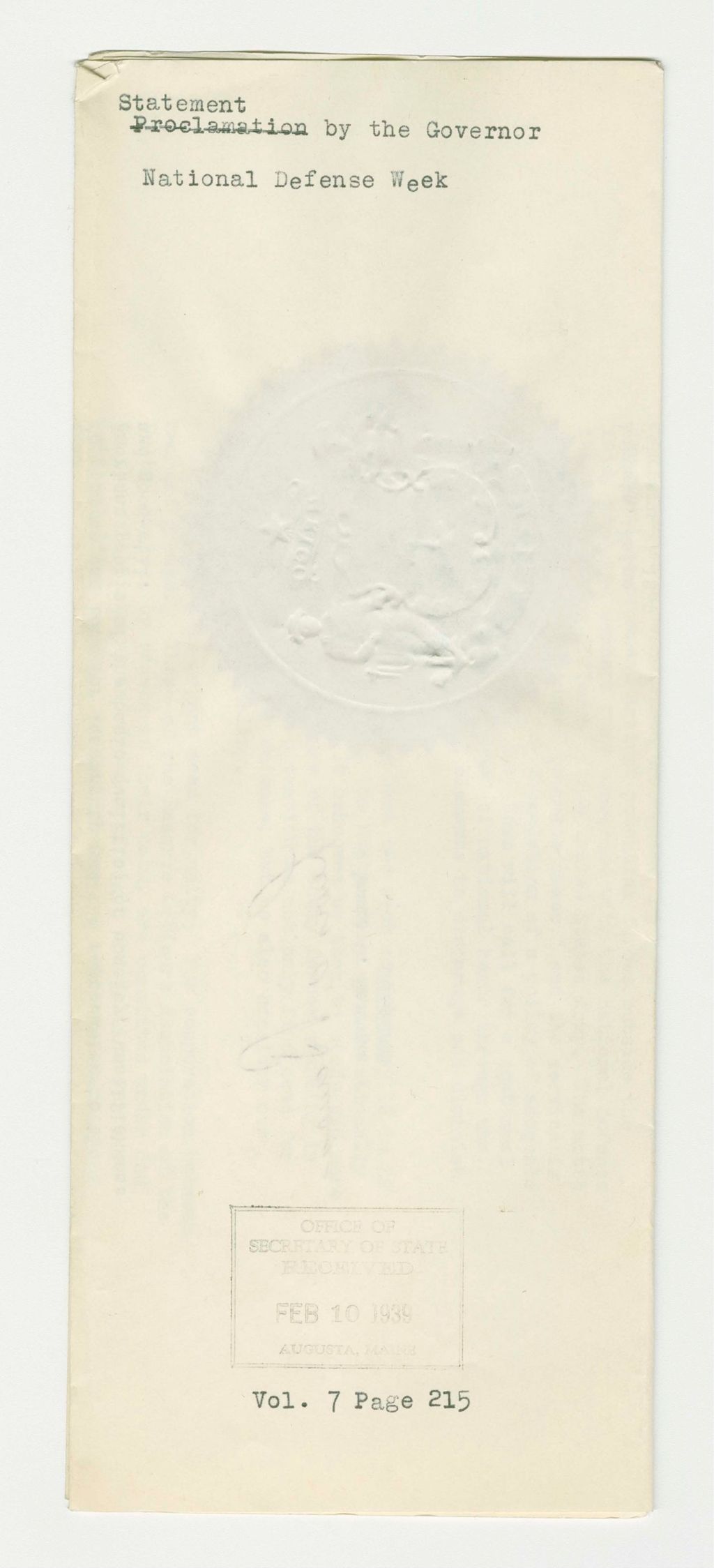 Miniature of National Defense Week Proclamation