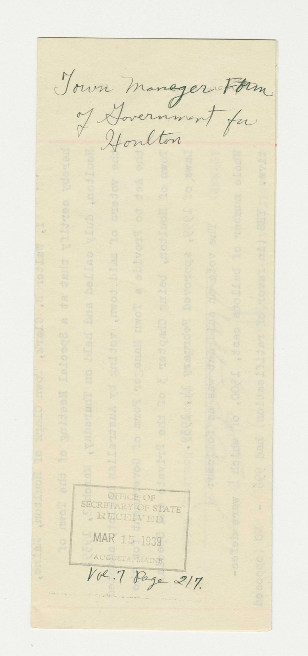 Miniature of Town Manager Form of Government for Houlton