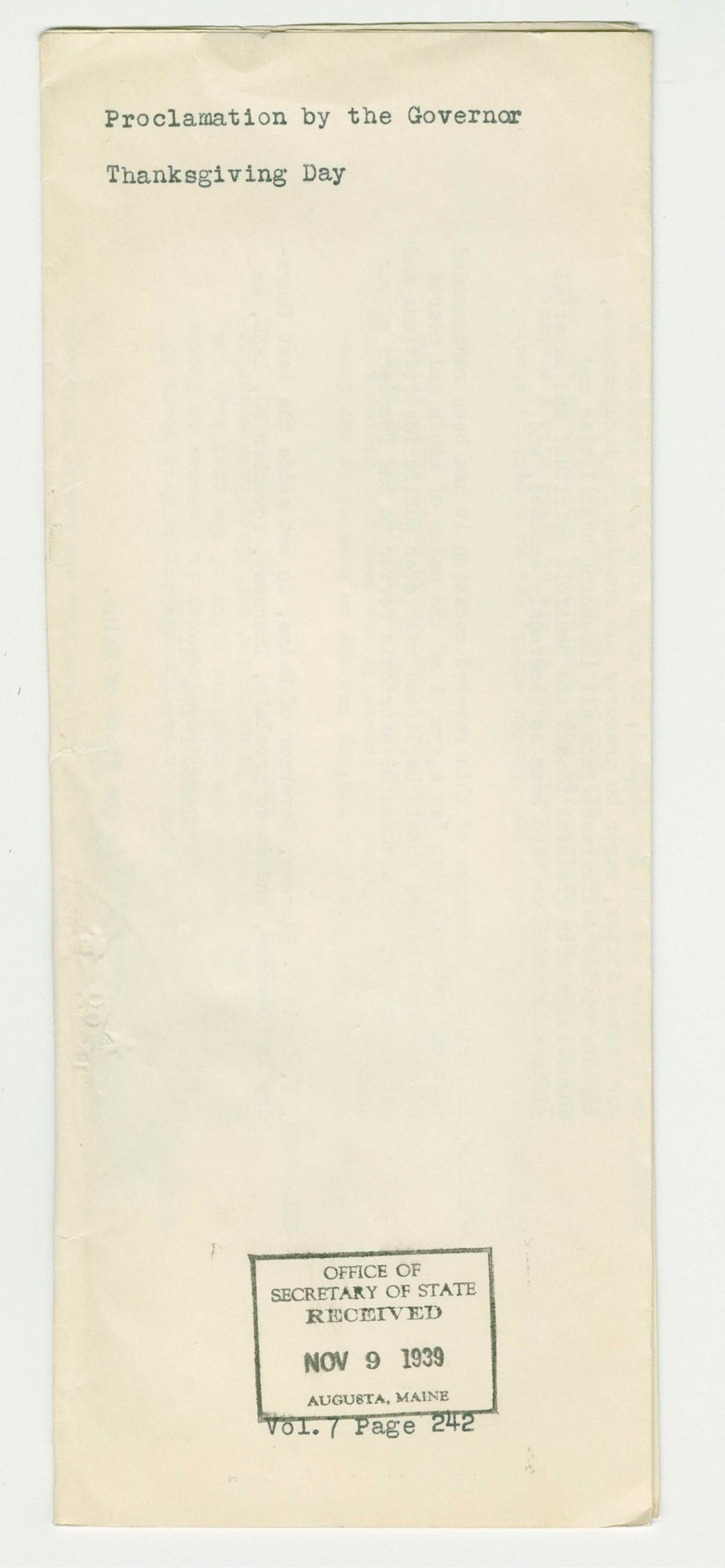 Miniature of Thanksgiving Day Proclamation