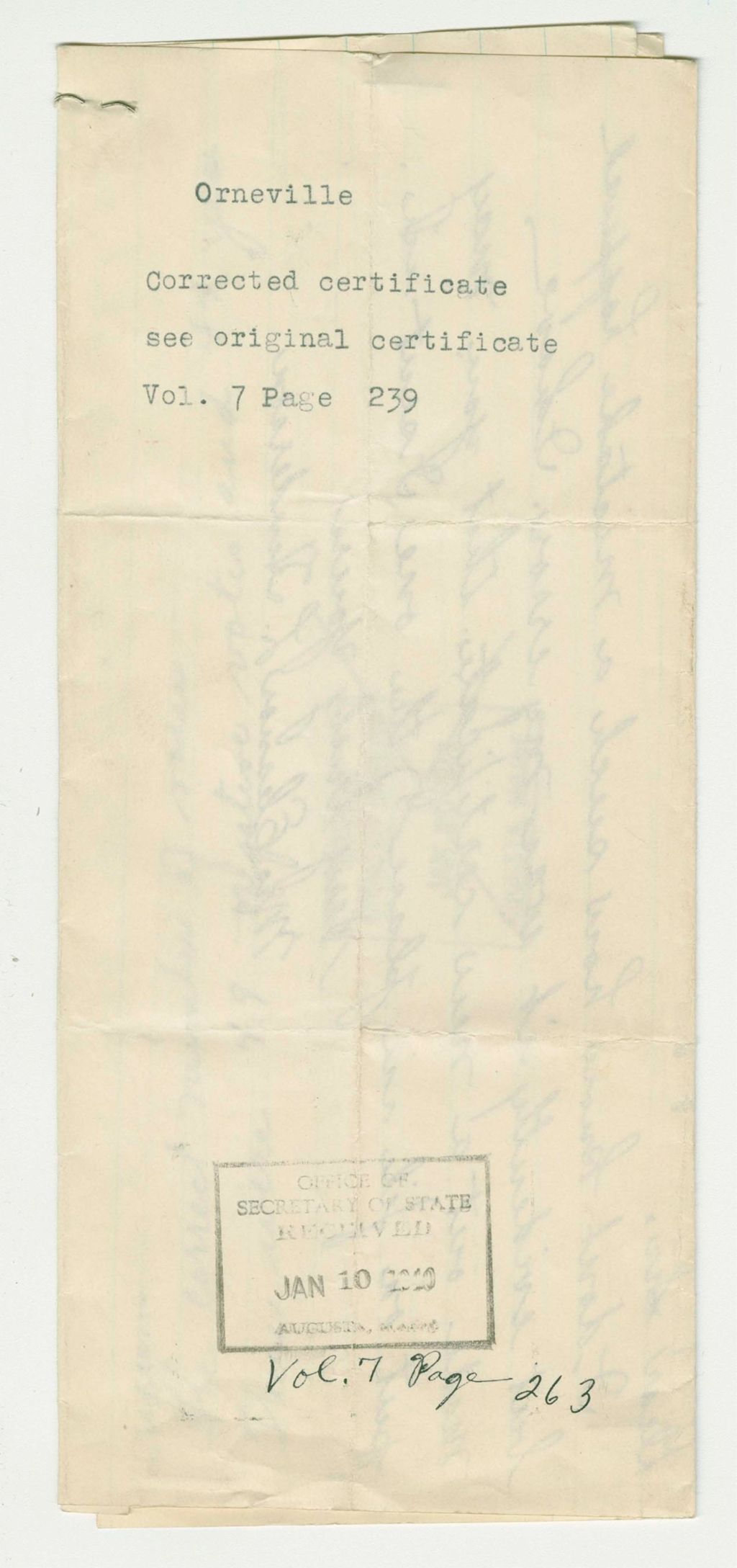 Miniature of Orneville Corrected Certificate