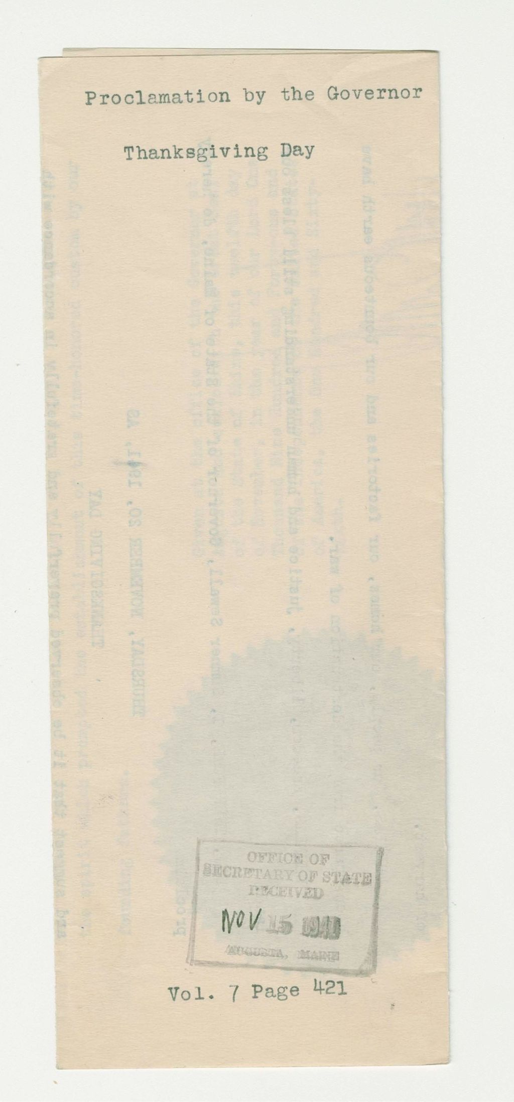 Miniature of Thanksgiving Day Proclamation
