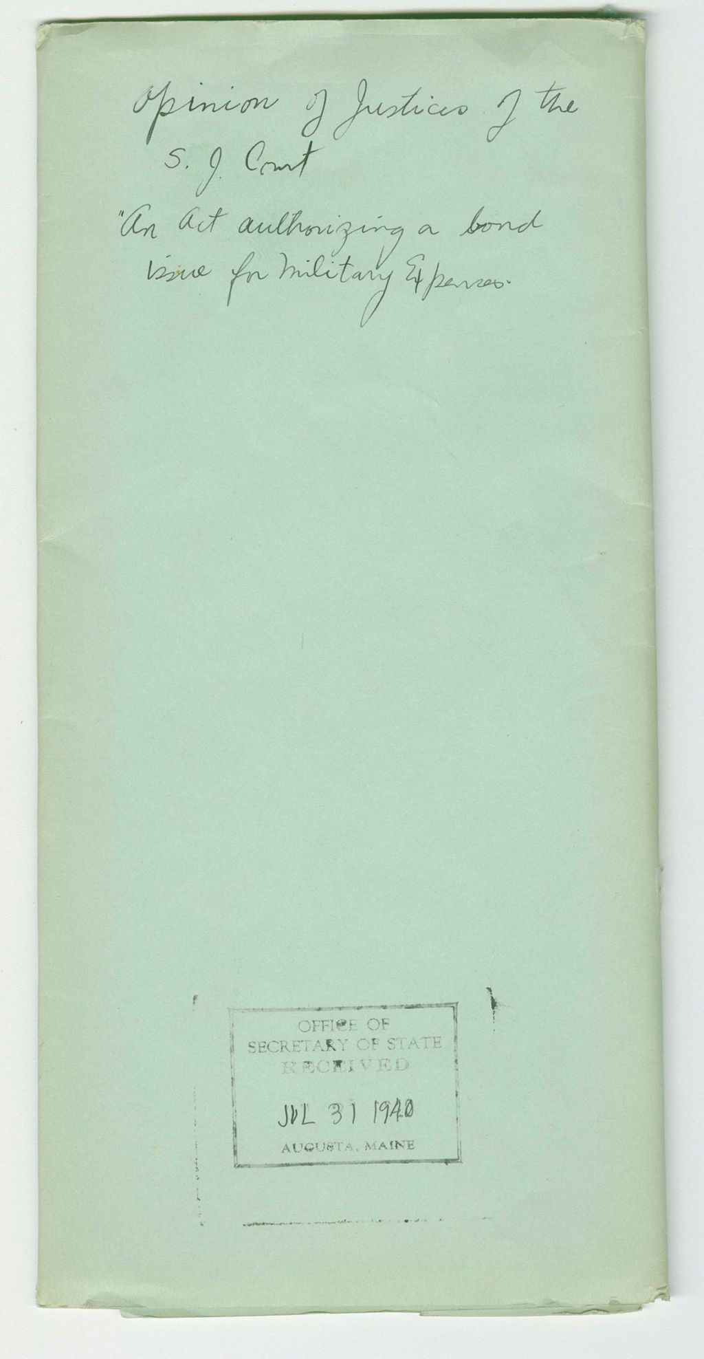 Miniature of SJC Opinion on "An Act Authorizing a bond issue for Military Expanses"