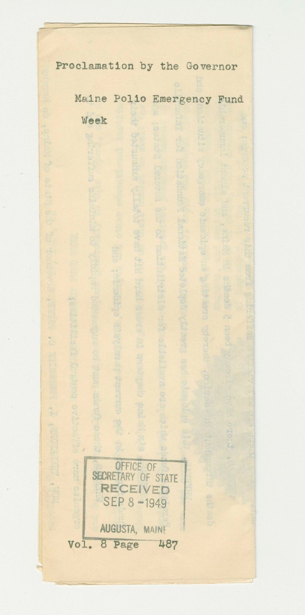 Miniature of Maine Polio Emergency Fund Week